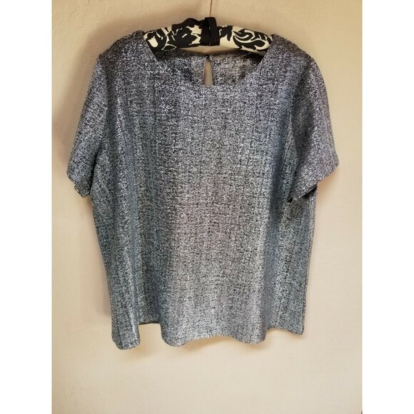 Jessica London Womens Gray Short Sleeves Top Keyhole Neckline Button Silver - Picture 1 of 7